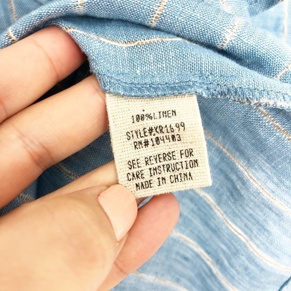 MOON RIVER Blue 100% Linen Cold Shoulder Blouse XS - Picture 6 of 7